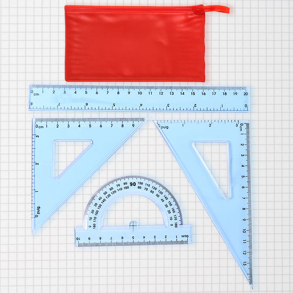 4-Piece Transparent Geometry Instrument Set with Ruler
