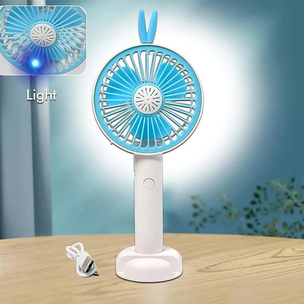Mini Portable Hand Fan USB Rechargeable Fan With Led Light Fan for Indoor and Outdoor Use by Women and Men Table Standing Stand Included (Battery Not Include)